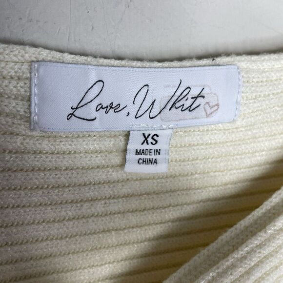 LOVE WHIT Crisscross Sweater Women XS Ivory Side Stripe Pullover Boat Neck - Picture 12 of 14